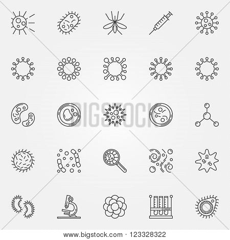 Virus icons set - vector collection of bacteria thin line symbols. Linear virus signs or logo elements