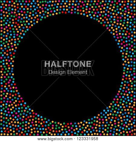 Abstract Rainbow Bright Celebration Holiday Circle Frame on Black Background. Birthday confetti rounds. Vector illustration