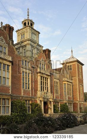 Blickling Hall at dusk, in Blickling near Aylsham in Norfolk, UK.