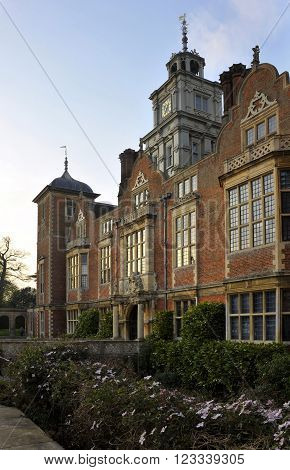 Blickling Hall at dusk, in Blickling near Aylsham in Norfolk, UK.