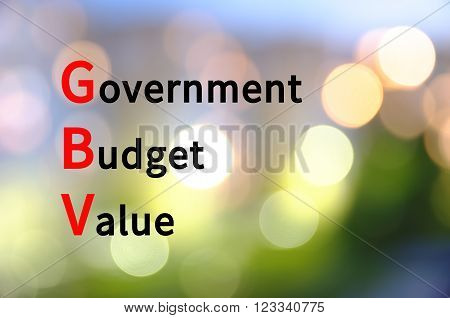 Acronym GBV as Government Budget Value. The blurred lights visible in the background.
