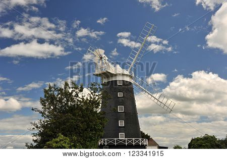 Windmill at Burnham Overy Staithe on the North Norfolk coast, Norfolk, UK.