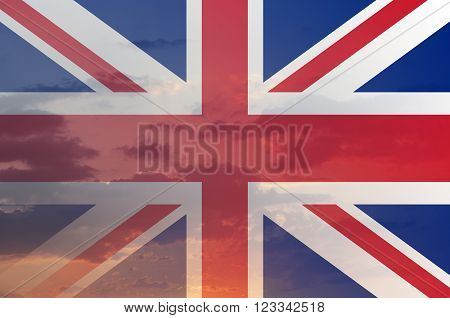 Flag of United Kingdom with sky. Abstract illustration.