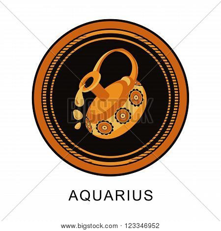 vector illustration of the zodiac Aquarius horoscope in vintage round frame