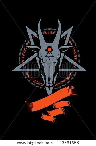 occult sign skull goat in the pentagram on a black background
