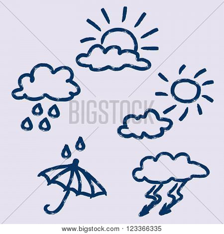 Set of wether icon, hand drawn vector illustration.