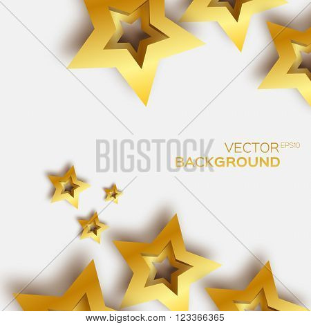 Abstract Origami Gold Stars on white vector background. Cosmic falling shining stars. Trendy Illustration for design