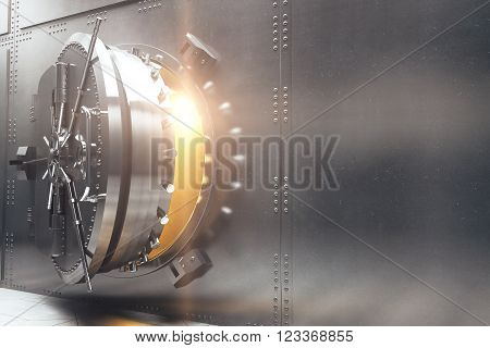 Bank vault closeup sideview. 3D Render, close up