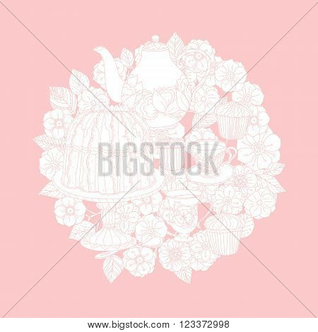 Vector Pastel Floral and tea time elements. Perfect for invitations or announcements.