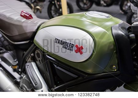 March 24th, 2016: Ducati Scrambler in a motorcycle showroom