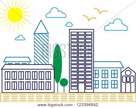 City skyline detailed silhouette. Trendy vector illustration line art style. Vector illustration