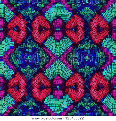 Geometrical background with bright mosaic drawing. Seamless patterns. Vector illustration.