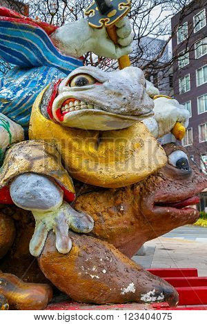 Matsumoto Japan - November 21 2015: Samurai Frogs statue at Nawate Dori Street in Matsumoto City located near Matsumoto castle it's one of Matsumoto tourist attractions