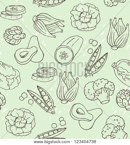 Seamless hand drawn texture with healthy green food