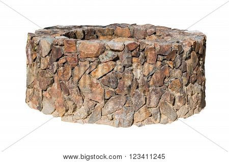 Traditional Ancient Stone Well On White.