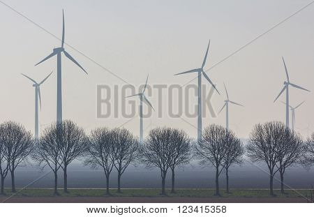Flevoland the Netherlands - March 26 2016: a wind turbine windpark.