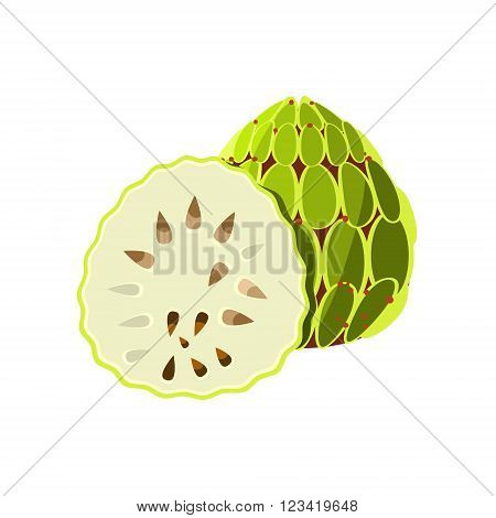 Soursop Flat Vector Sticker Simplified Design Isolated On White Backgroung