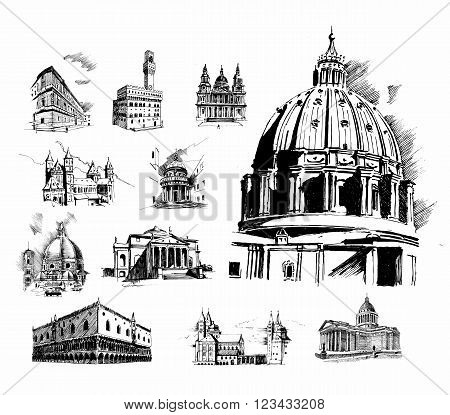 Saint basil cathedral vector illustration. History architecture set