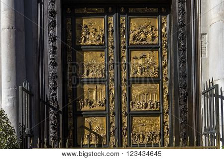 FLORENCE, ITALY, OCTOBER 24, 2015 : doors and architectural details of Baptistery of saint John, october 24, 2015 in Florence, Italy