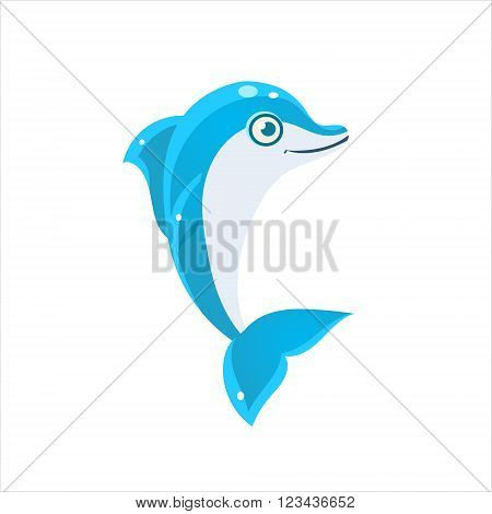 Blue Dolphin Character Isolated Flat Childish Colorful Vector Icon On White Background