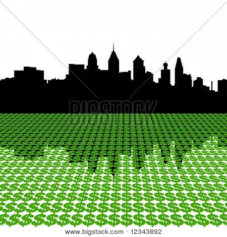 Philadelphia Skyline med dollarn symboler illustration