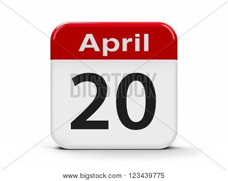 Calendar web button - Twentieth of April three-dimensional rendering, 3d illustration