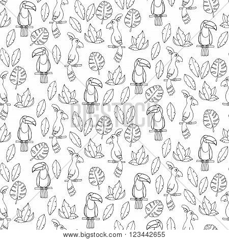Seamless Pattern With Parrots And Tucans.