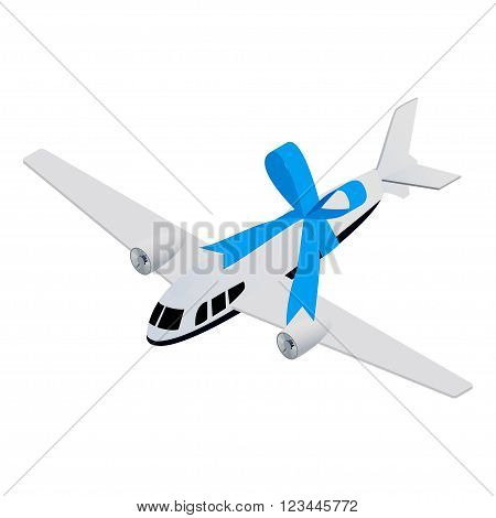 Isometric realistic toy aircrafrt with ribbon bow concept. Vector illustration.