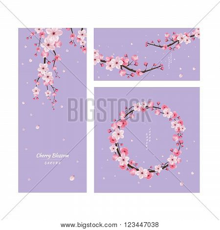 cherry blossom collection greeting cards seamless texture japanese floral pattern