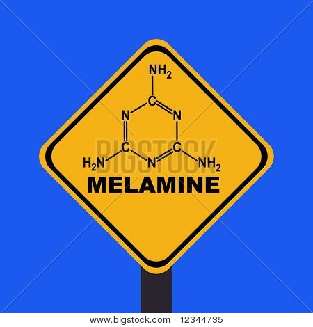 Melamine warning sign with chemical formula illustration JPEG