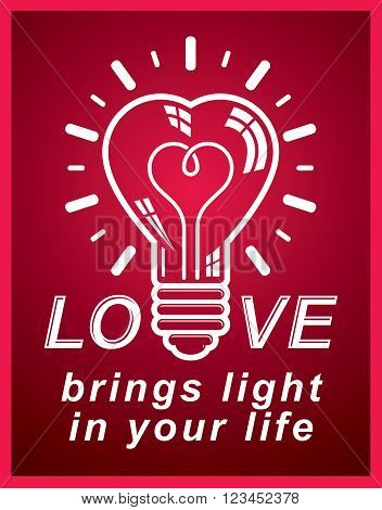 Vector electricity light bulb symbol isolated on white background. Romantic idea design element. Love brings light in your life.