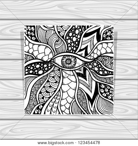 Zen doodle or Zen tangle texture or pattern with eye  black on white for coloring page or relax coloring book or wallpaper or for decorate package clothes or different things