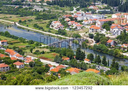 Small town top view in the summer.