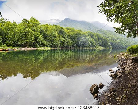 The landscape of the mountains, river and sky in Montenegro.