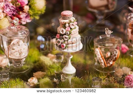 eco-friendly French makarons cake on the table.