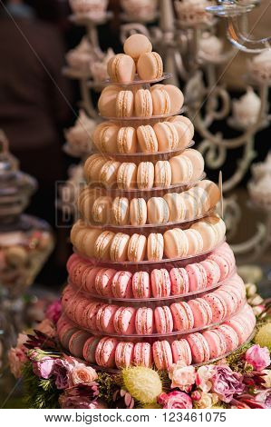 eco-friendly French makarons cake on the table.