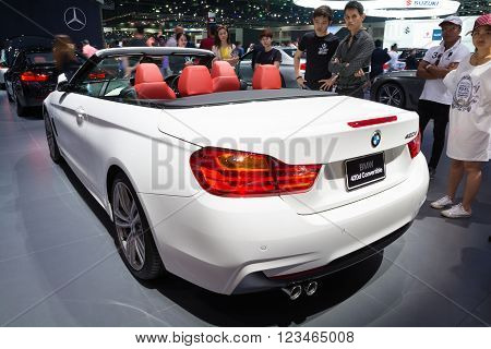 NONTHABURI - MARCH 23: NEW BMW 420d Convertible on display at The 37th Bangkok International Motor show on MARCH 23, 2016 in Nonthaburi, Thailand.