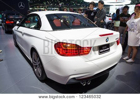 NONTHABURI - MARCH 23: NEW BMW 420d Convertible on display at The 37th Bangkok International Motor show on MARCH 23, 2016 in Nonthaburi, Thailand.