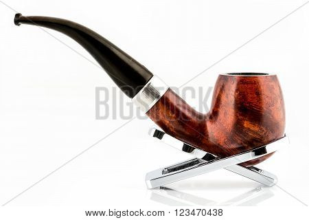tobacco pipe, isolated on white background and steel bracket