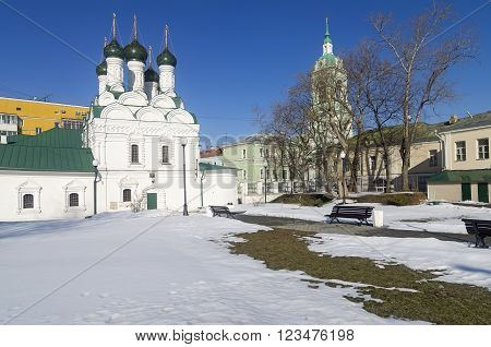 Old chirches in Zamoskvorechye, Moscow, Russia. Sunny winter day.