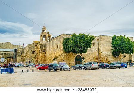 BETHLEHEM, PALESTINE - FEBRUARY 18, 2016: The Church of the Nativity is the main pilgrimage site of the city on February 18 in Bethlehem.