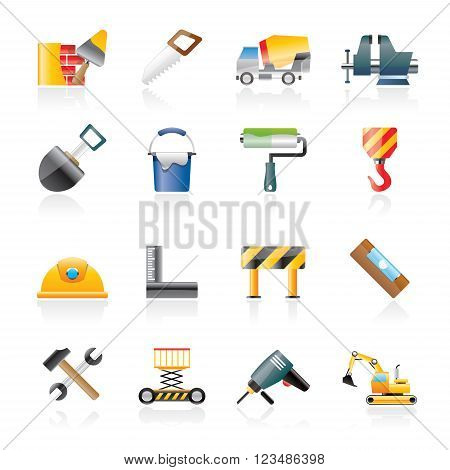 Building and construction tools icons - vector icon set