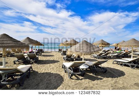 Traditional Fanabe beach in Tenerife, in summer season, Spain