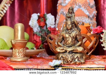 Traditional Indian statue of Shiva-Linga, on adoration altar