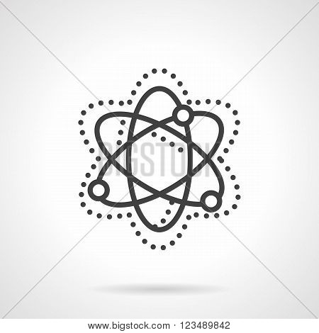 Abstract simple model of particle move and interaction. Physics sign. Science and education theme. Vector icon simple black line style. Single design element for website, business.
