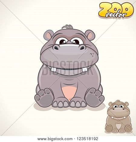 Cute Cartoon Cheerful Hippo. Vector Illustration Zoo