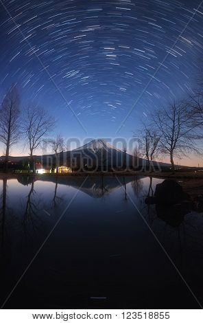 Fui mountain with star field at night.