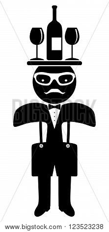 Hipster man. Bow tie. Waiter.  Isolated on white background
