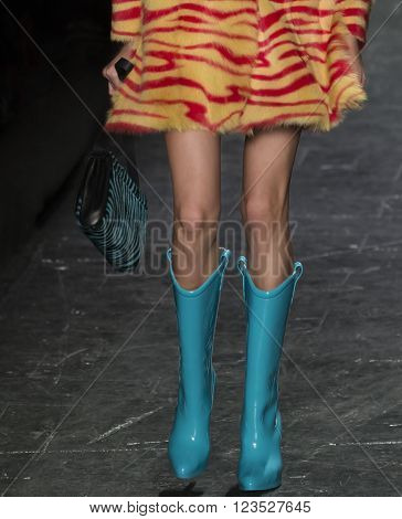 New York City, USA - February 15, 2016: Alice Metza walks the runway during the Jeremy Scott Women's show as a part of Fall 2016 New York Fashion Week