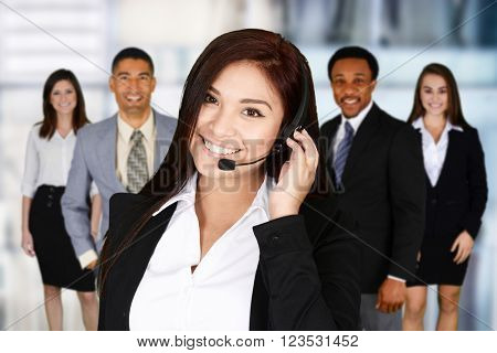 Woman giving customer service on the phone